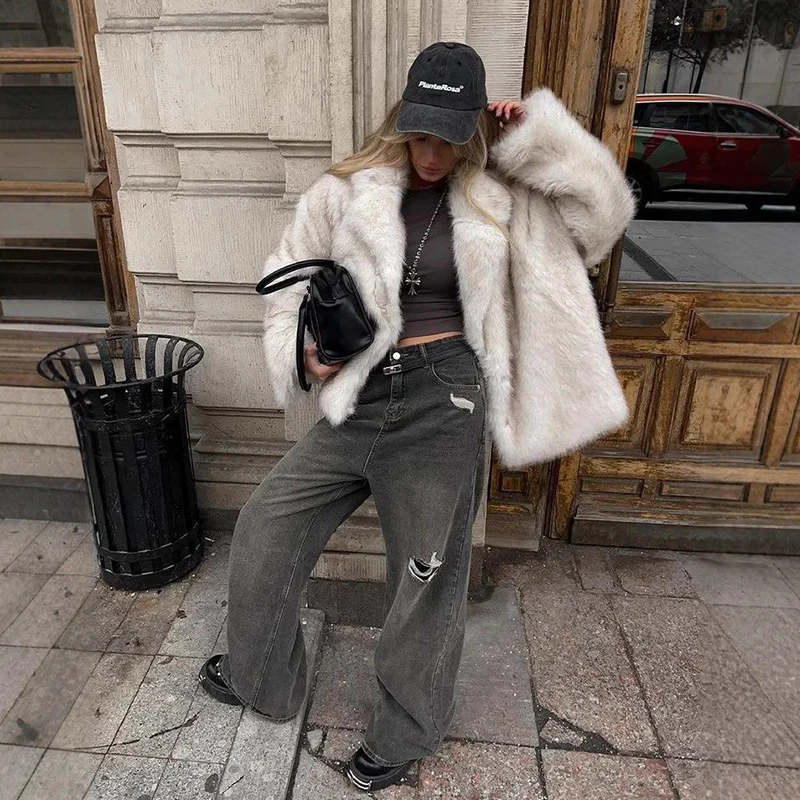 Women's Fashion Faux Fur Coat Super Hot Autumn Winter Women Short Faux Fox Fur Fluffy Jacket High Quality Ladies Furry Coats