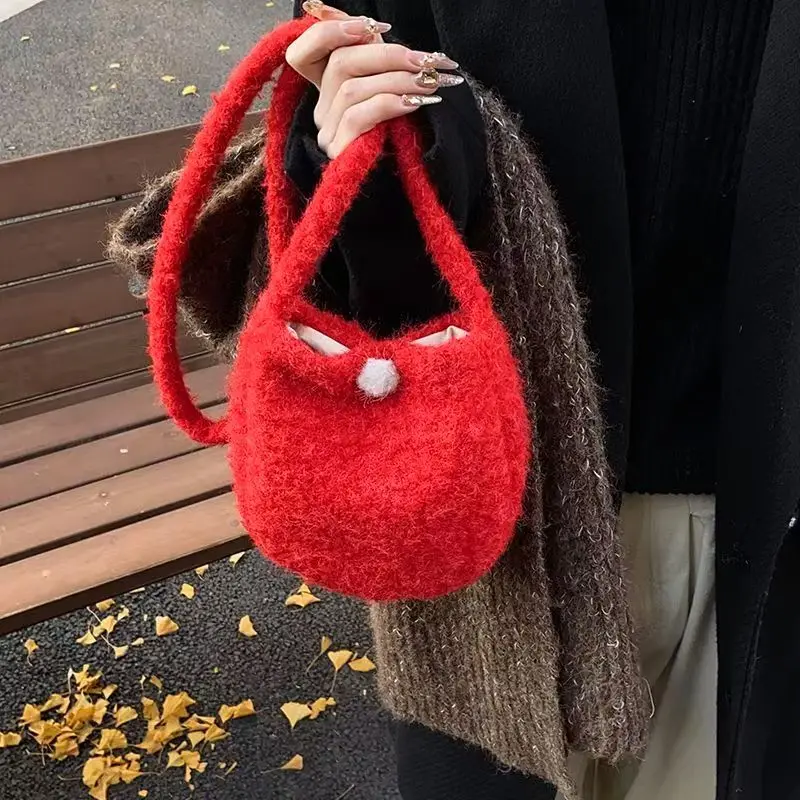 Girl's Little Backpack New Woolen Oval Cute Crossbody Bag Macaron Color Cute Shoulder Bag