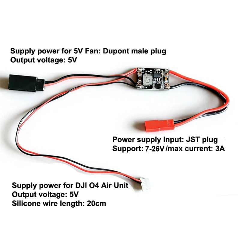 1PCS 7-26V XT30/JST Connector BEC Voltage Regulator 2S/3S/4S Balance Plug 5V Buck Step-Down Power Module for DJI O4 Air Unit