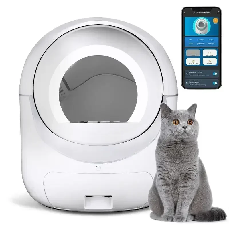 Cat Litter Box, Automatic Cat Litter Box with APP Control Odor Removal Safety Protection for Multiple Cats( Requires 2.4G WIFI )