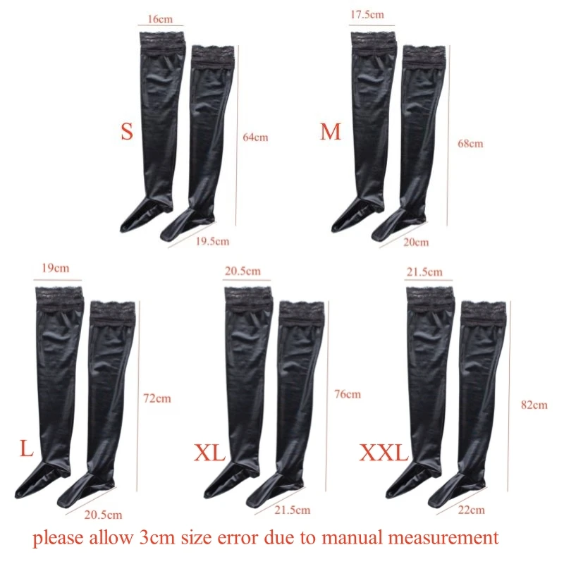 Plus Size Patchwork PU Leather Faux Boots Silicone Hold Up Thigh High Stockings Women Sexy Pole Dance Nightclub Party Hosiery