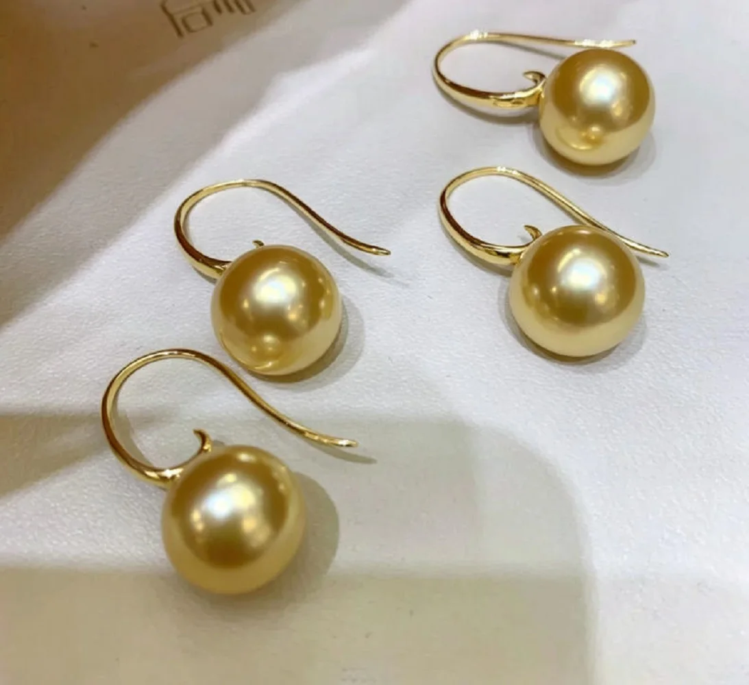 

Gorgeous Earrings AAAA+8-9mm/9-10mm/10-11mm Natural South Sea Gold Round Pearl Hook Earrings 925S