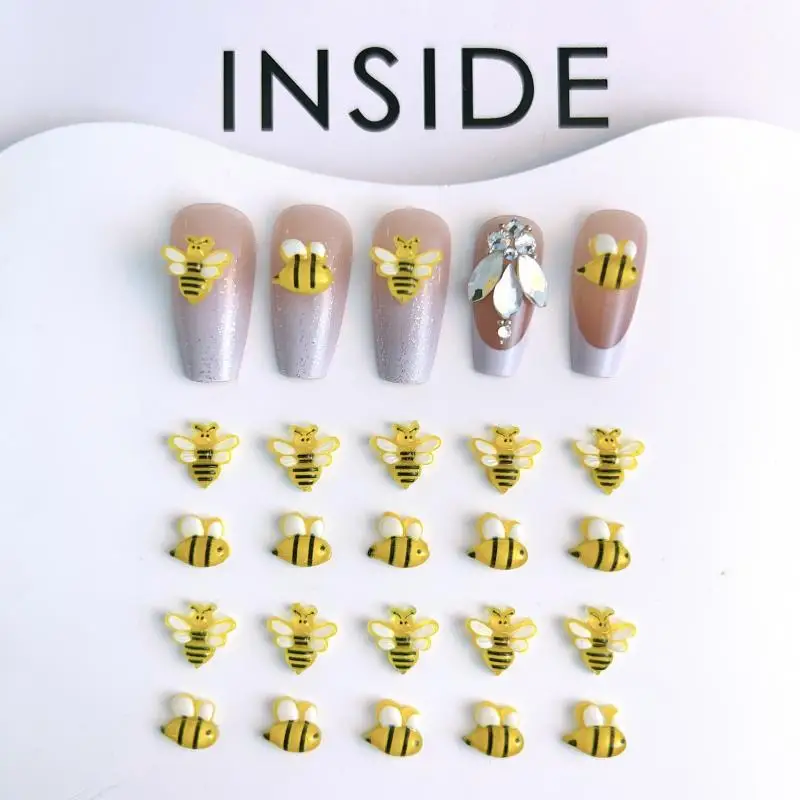 

50Pcs Resin 3D mini Chubby Bee Nail Art Decoration Cartoon Cute Bee Animal Nail Charms Accessories for DIY Nails Harpin