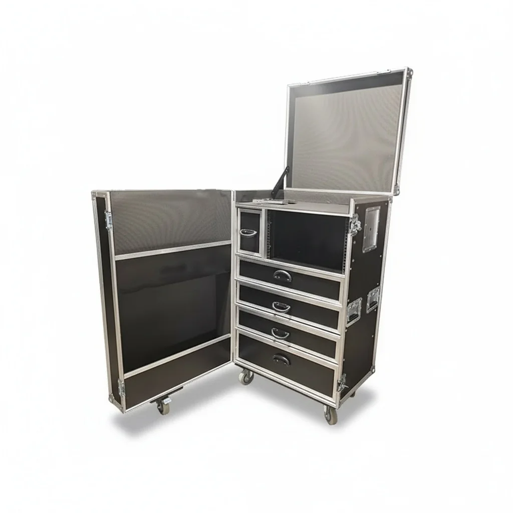

Aluminum Flight Case, 9mm Plywood Shockproof Rack Case with Drawer, Heavy Duty Road Case for Audio Equipment, 610 x 700 x 920mm