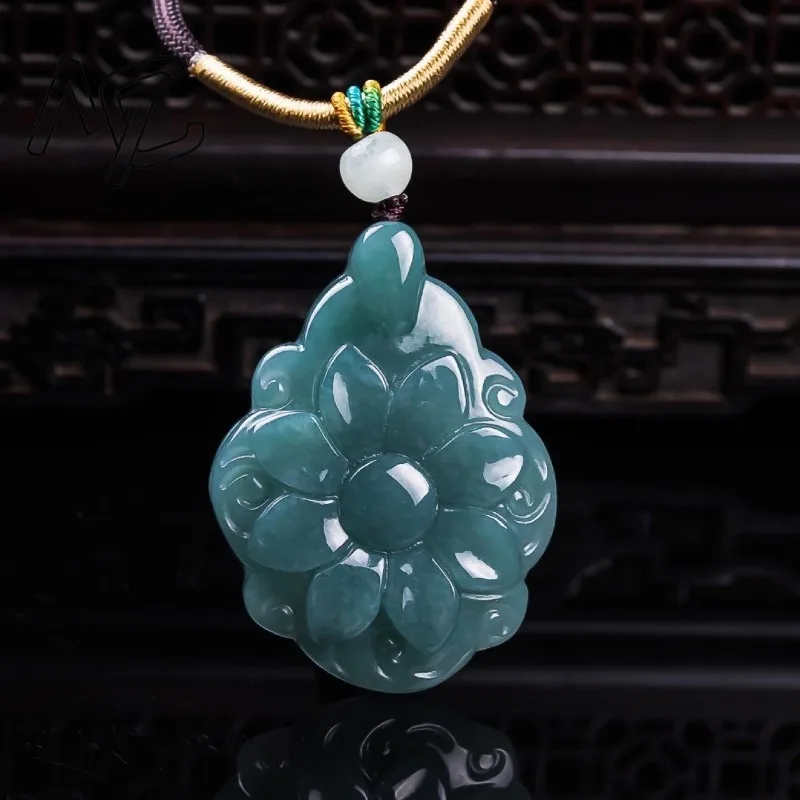 

Myanmar Jadeite Flower Pendant Necklace Luxury Gifts for Women Burmese Jade Fashion Accessories Carved Amulet Designer