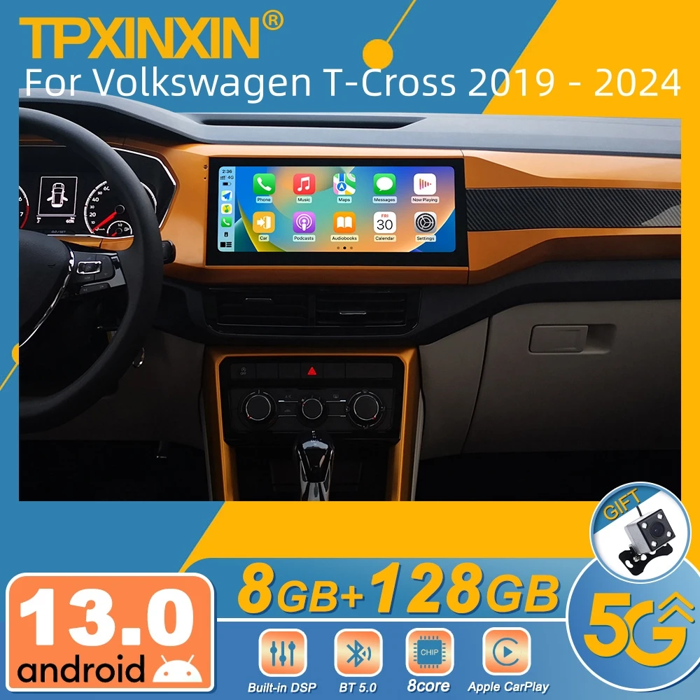 For Volkswagen T-Cross 2019 - 2024 Android Car Radio 2Din Stereo Receiver Autoradio Multimedia Player GPS Navi Head Unit Screen