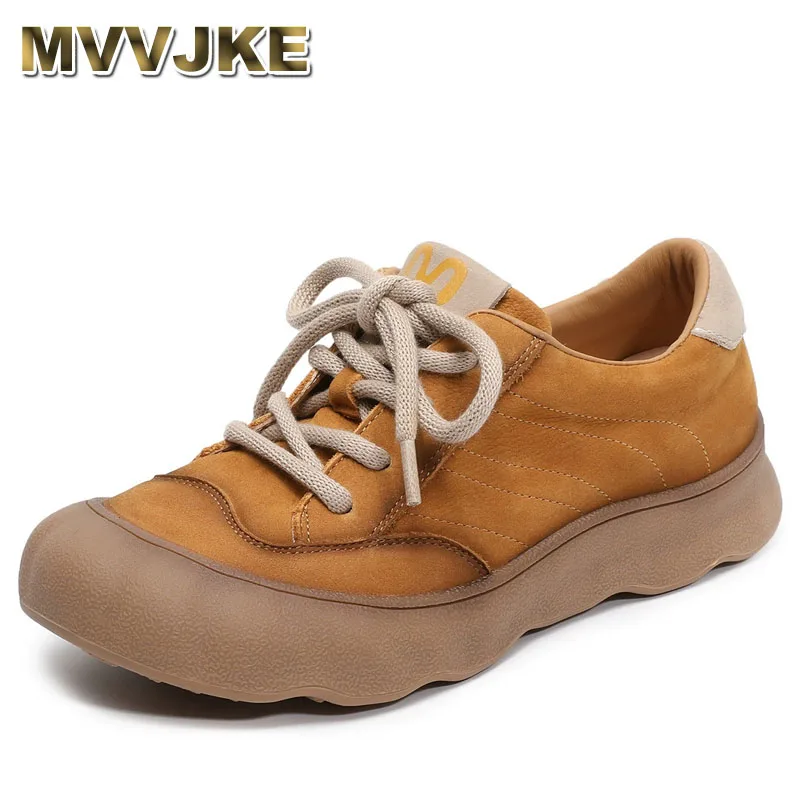 

Fashion Women Flat Shoes Spring Autumn Sole Platform Literary Style Genuine Leather Lace-Up Casual Board Shoes