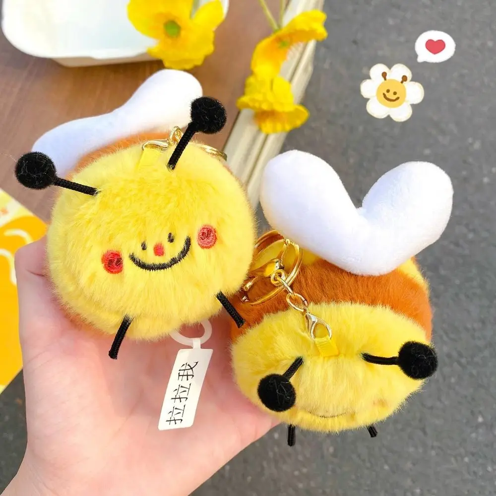 Pull String Little Bee Pendant Stuffed Animal Hanging Ornaments Cockroach Plush Doll Insect Doll Cartoon Bee Keychain Kids Gift