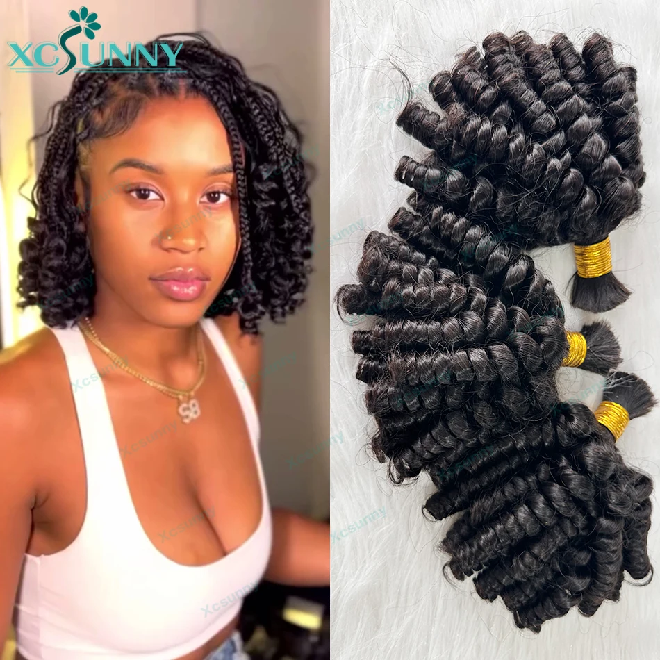 Bulk Human Hair For Braiding Bouncy Curly Hair Bulk Boho Braids Human Hair Extensions Double Drawn Bulk Curly Braiding Hair