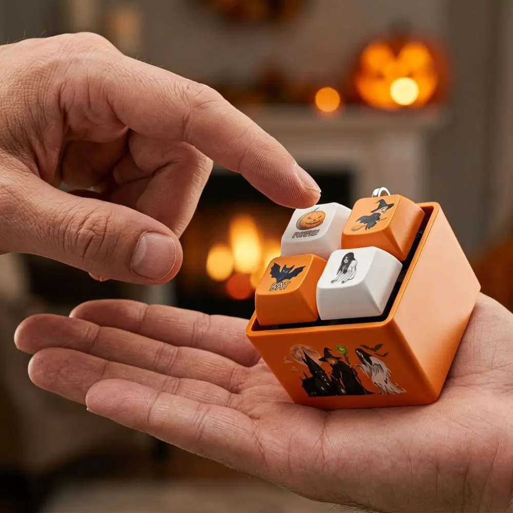 Pumpkin Shape Fidget Keychain Sound Button Portable Ornament Stress Relief Novelty Design Press Button Pumpkin Keychain