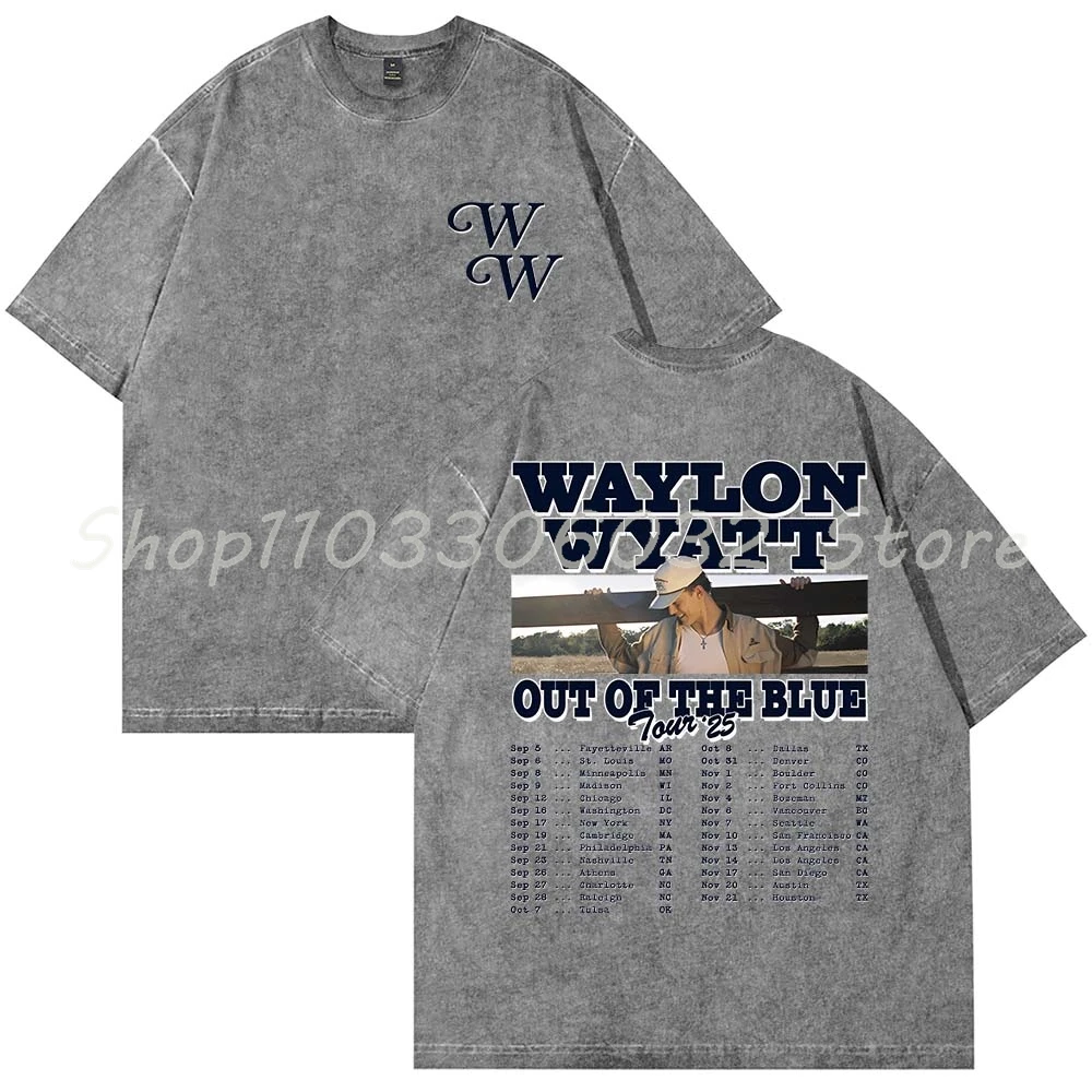 تي شيرت Waylon Wyatt Out of the Blue Tour 2025 Merch تي شيرت قطني مغسول تي شيرت للنساء والرجال بأكمام قصيرة تي شيرت بياقة دائرية