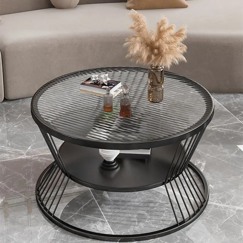 Modern Minimalist Tempered Glass Coffee Table Cream-Style Side Table for Small Apartment Living Room Home Use Round Tea Table