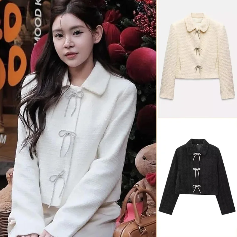 

Женская куртка с воротником-стойкой Ele Long Sve, украшением на пуговицах и узлом, осень 2024, модный тренд