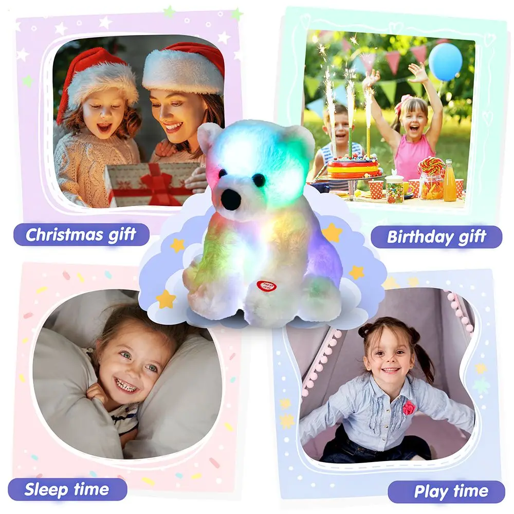 25cm Plush Bear LED Light Dolls White Stuffed Polar Bear Animals Gift for Kids Girl Christmas Birthday Festival Toy Luminous