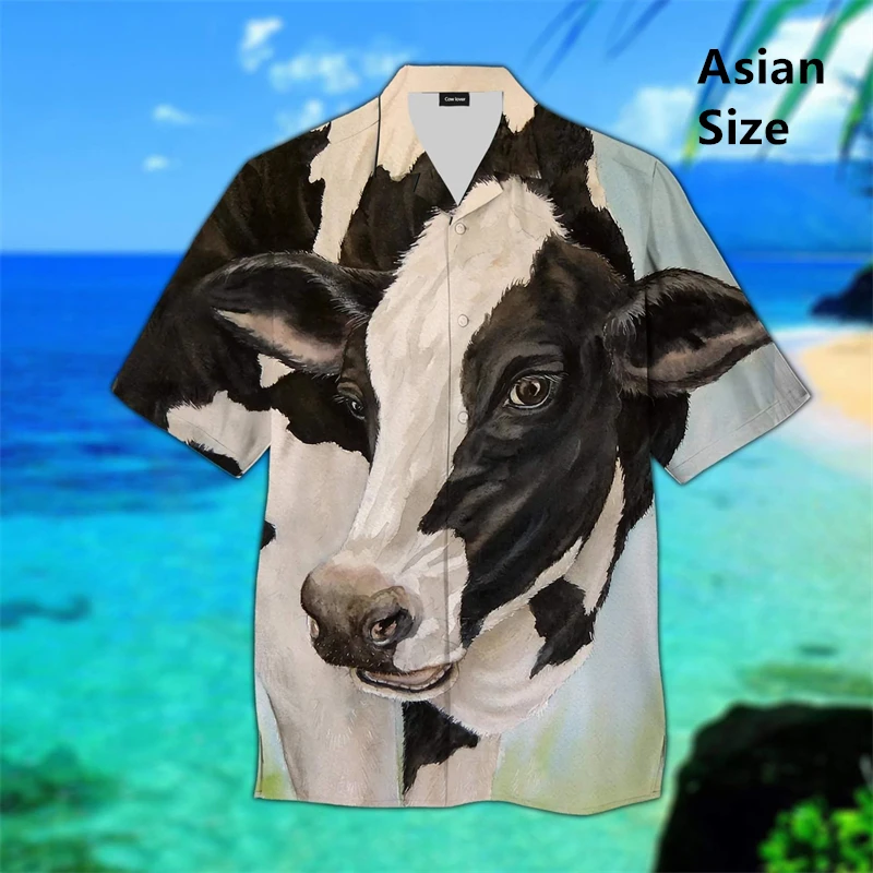 New Men's Shirts Hawaii Tropical Style Animal Pattern Short Sleeve Aloha Blouse Cow Print Summer Casual Hawaiian Funny Camisa