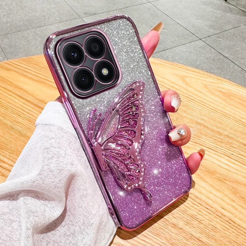 Gradient Butterfly Quicksand Phone Case For HONOR X8b X8a X8 X9a X9b X7a X7b X6 X6a 9X X50 X40 X30 X20 X10 Soft Silicone Cover