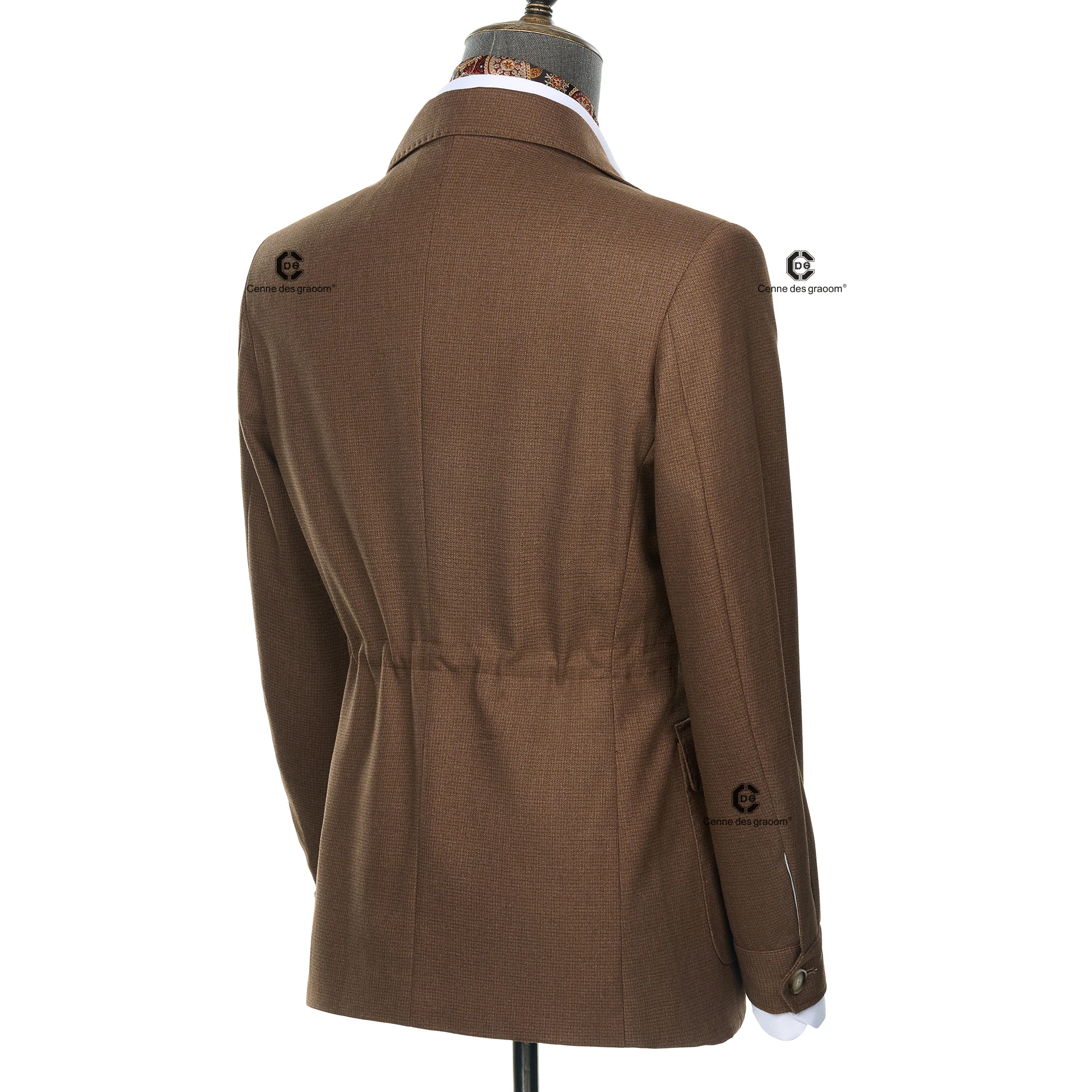 Cenne Des Graoom 2025 New Fashion Vintage Hunting Outfits for Men Brown Safari Jackets with Multi Pockets Casual Wear Formal view 5
