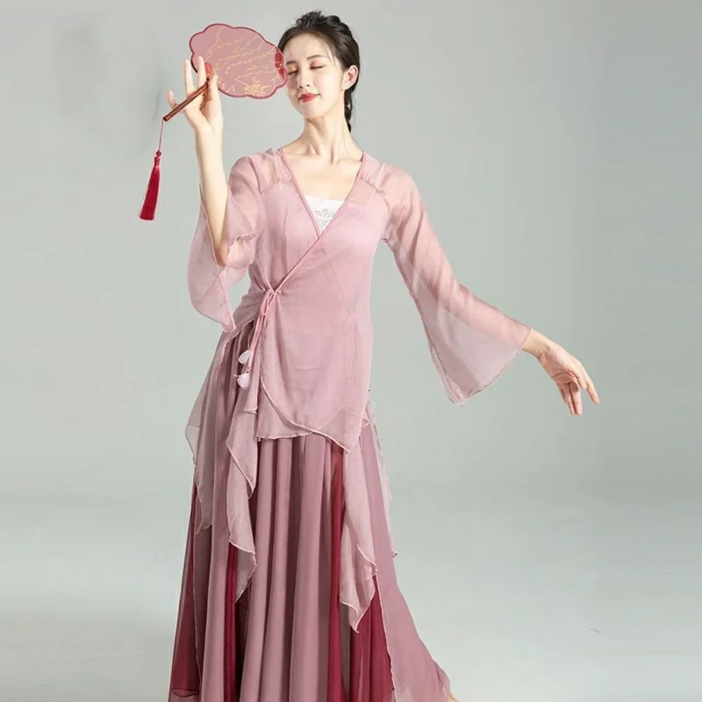 

Classical Dance Practice Clothes Female Immortal Body Rhyme Top + Skirt Chinese Performance Dance Clothing Danse Chinoise