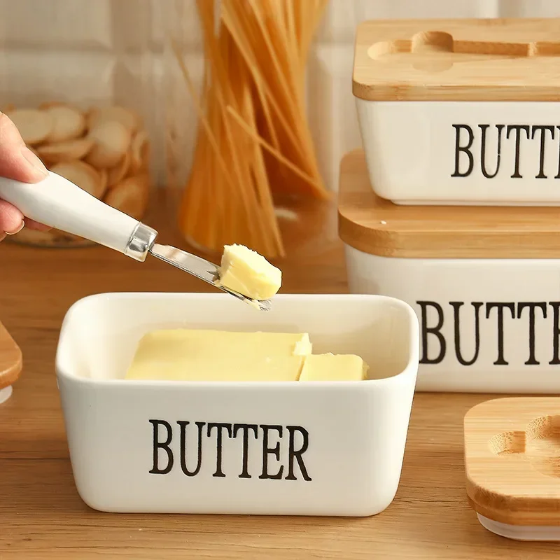 Ceramic Butter Container with Knife Sealed Storage Cheese Box Restaurant Quality Tableware for Kitchen And Dining