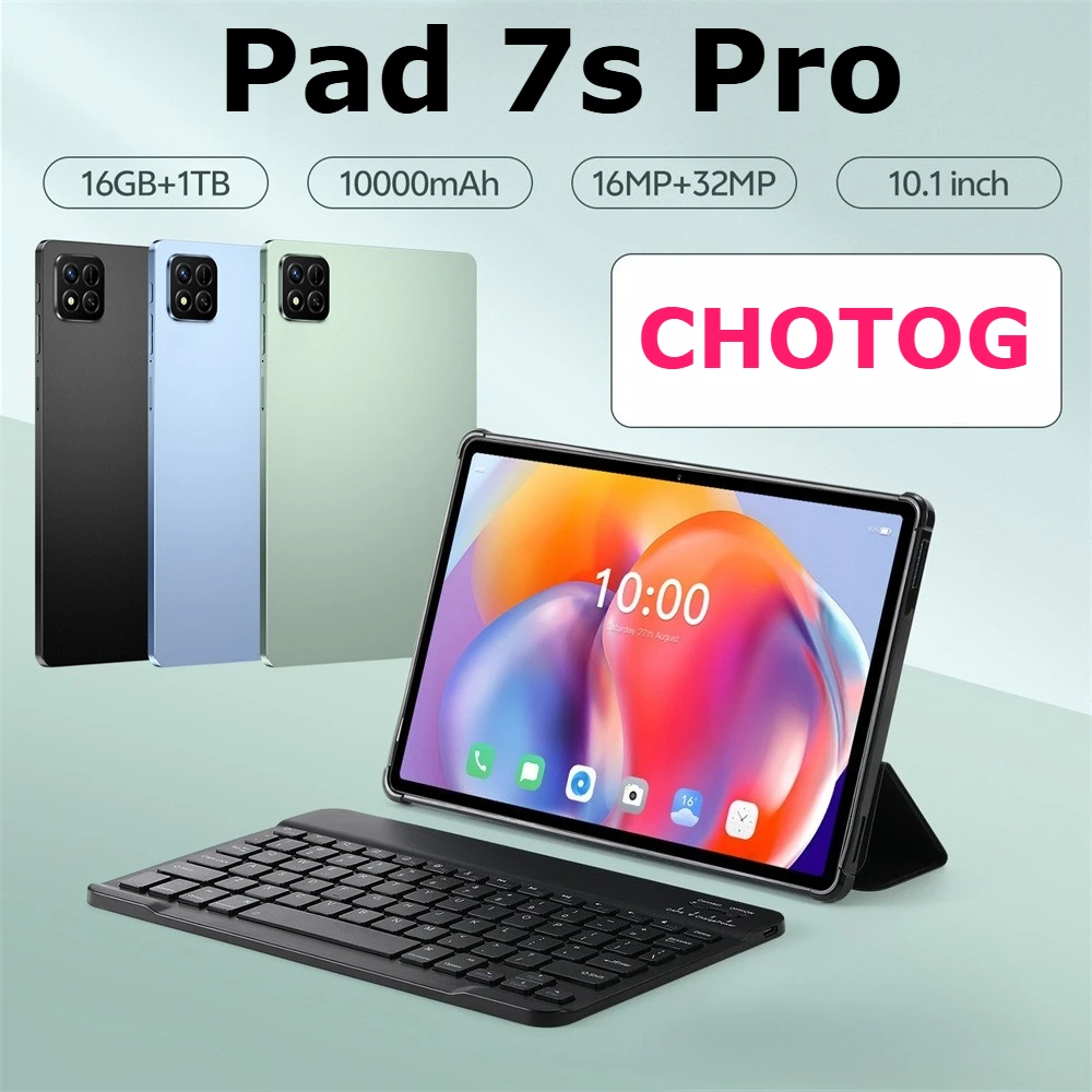 Tablet CHOTOG Pad 7s Pro con Android 15, Pantalla de 10.1 Pulgadas, 16+32MP, 22GB+2TB, 10000mAh, 5G, Doble SIM, Desbloqueo Facial, WIFI