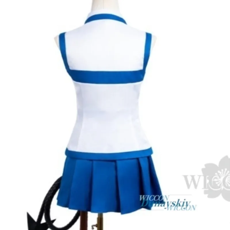 Blue White Fashion Y2K Sleeveless Tank Top Dress FAIRYYY Cosplay Lucy High Quality Costume Props Kawaii Heart Earring Halloween