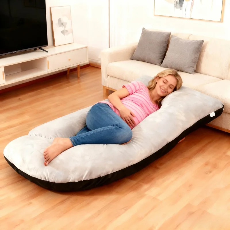 

Oversized J-Shaped Pregnancy Pillow - Full Body Maternity Support Bed Pillow with Soft Velvet-Like Cover