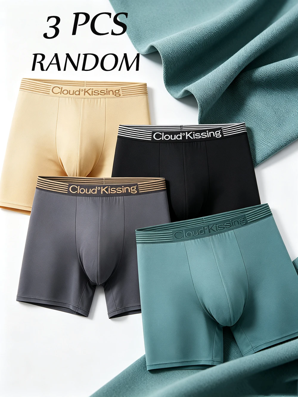 3Pcs Random Men's Boxer Briefs Cloud Kissing Elastic Waistband Ultra-Soft Breathable Stretch Cooling Summer Everyday Underwear