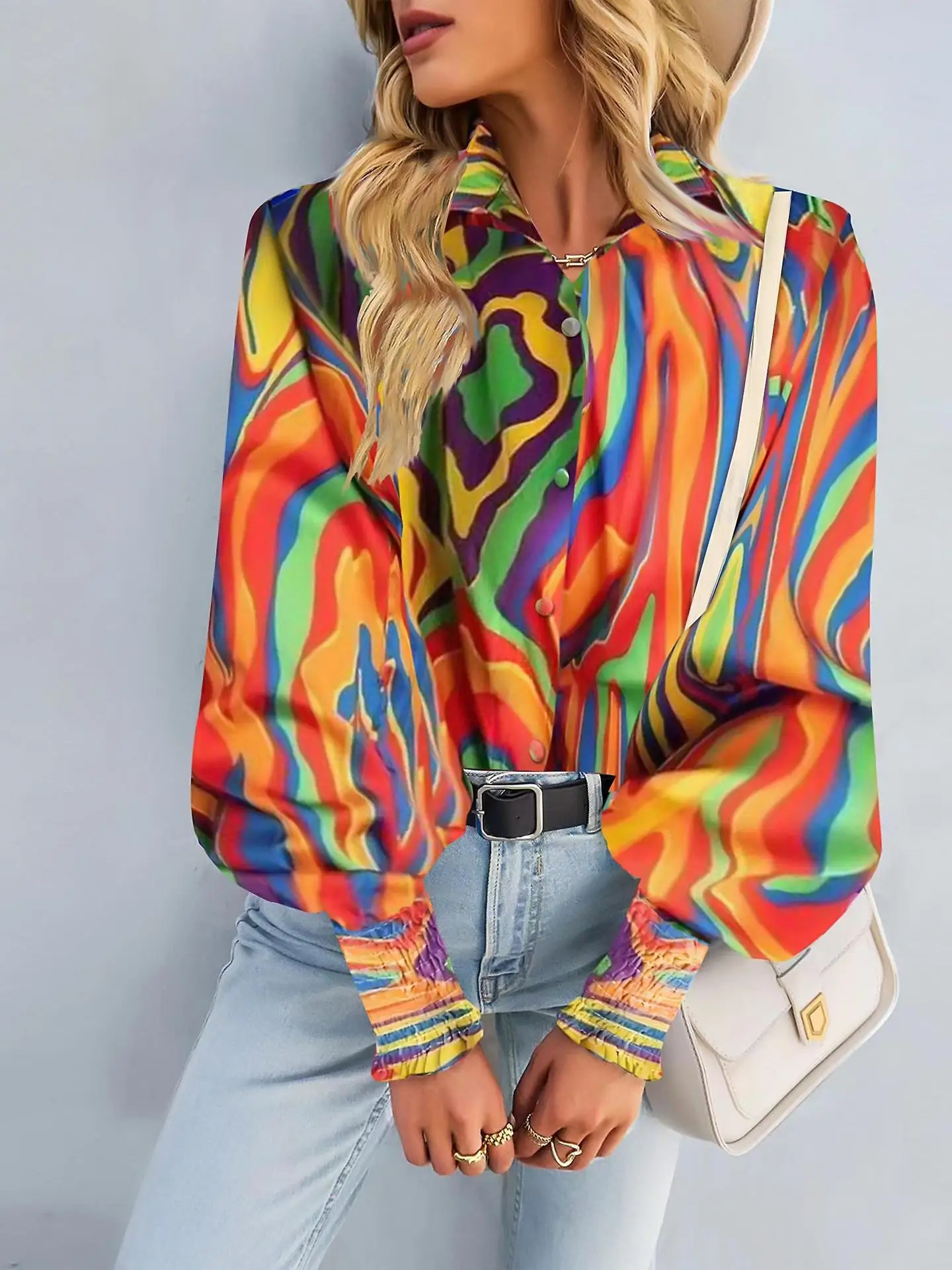 

Women's Collar Lantern Sve irt Top Casual Sle Long Sve Flip Collar Traditional Chinese Lantern Sve Design Summer...