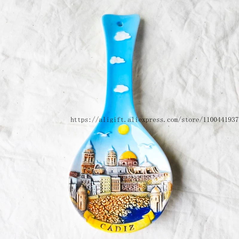 Recuerdos turísticos del mundo, cerámica pintada a mano, TV, restaurante, pared decorativa, arquitectónica española, cuchara colgante para el hogar