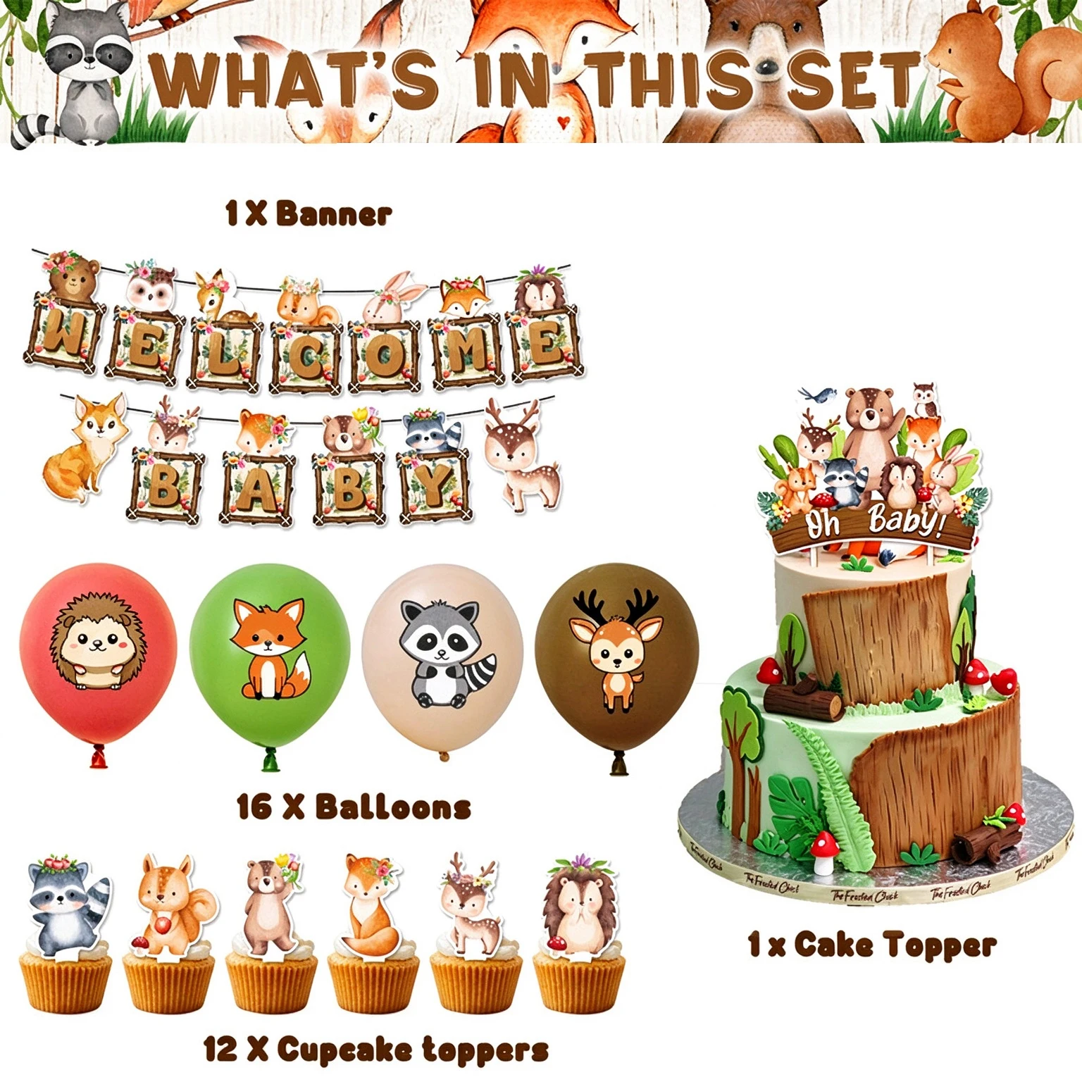 Animals Cute Topic Cartoon Birthday Party Decoration Set Latex Balloon Foil Balloon Banner Cake Topper Baby Shower Supplies Gift