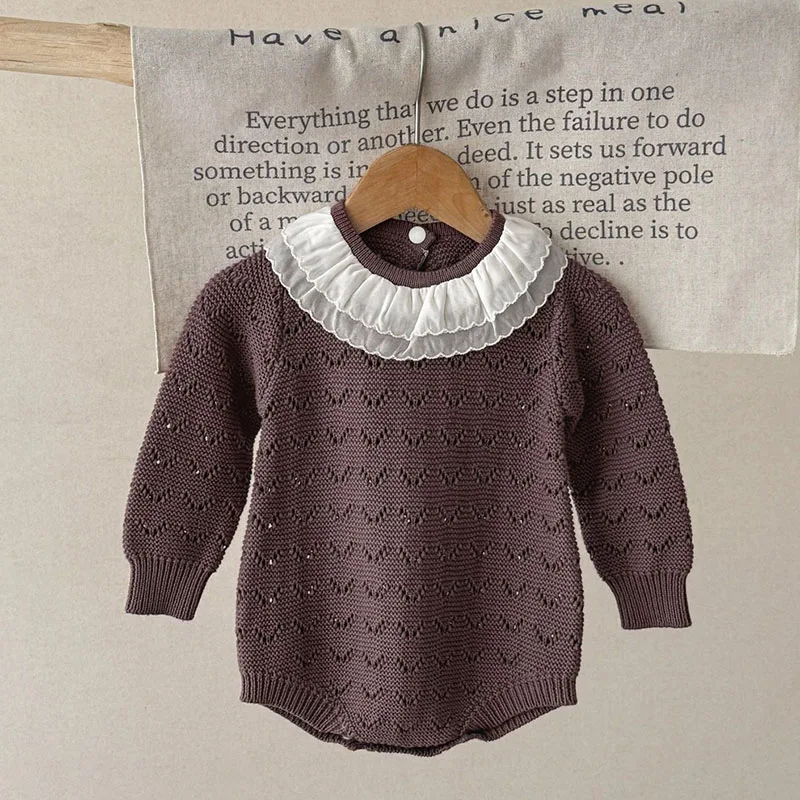 جديد خريف 2025 0-24 متر ملابس أطفال طفل رضيع فتاة محبوك رومبير بأكمام طويلة بلون الرضع طفل الفتيات محبوك بذلة