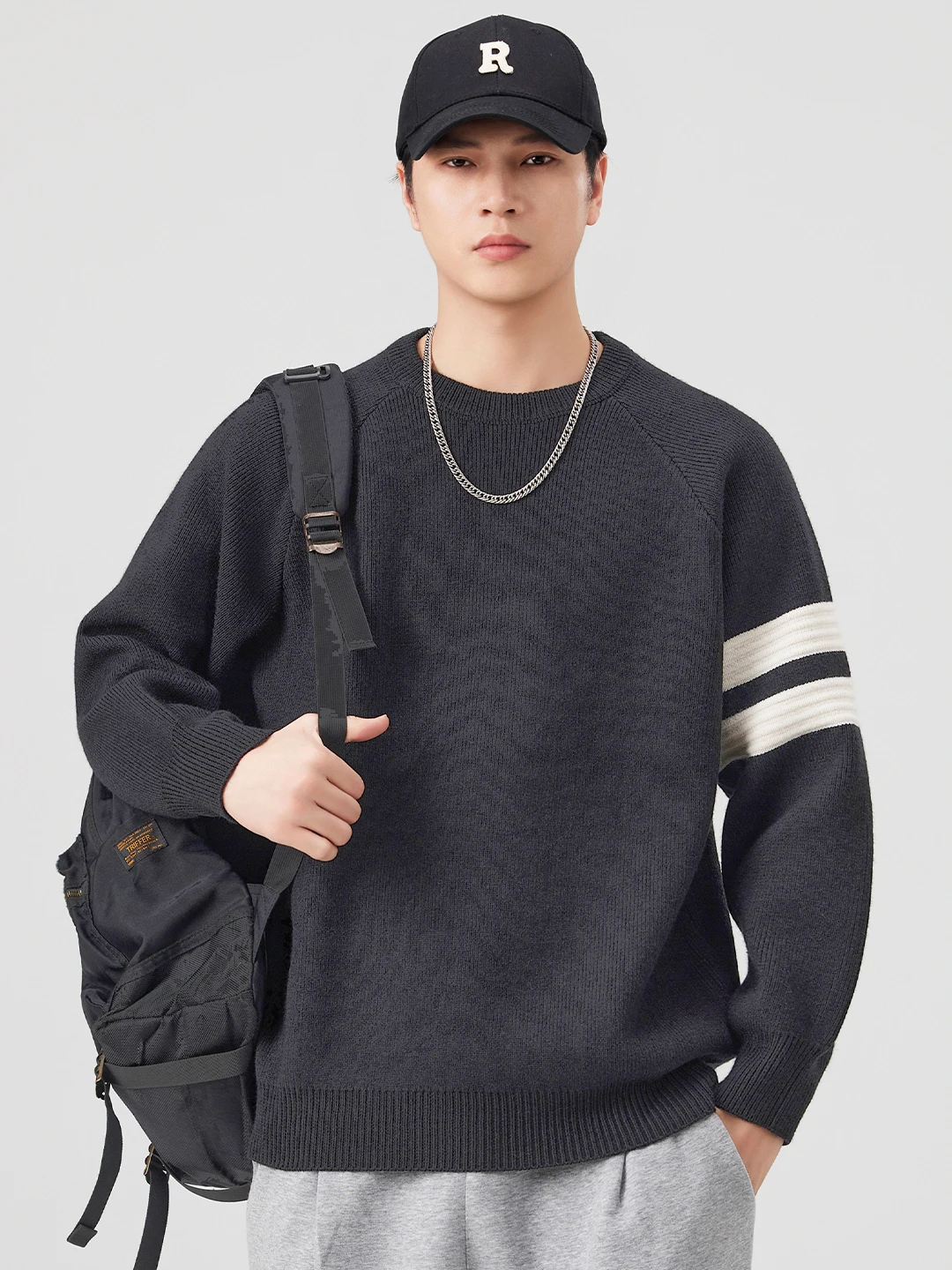 

Мужской свитер Kazuki Kuraishi в американском стиле, полосатый, осенне-зимний, свободный, в стиле lazy, теплый, вязаный, из пряжи