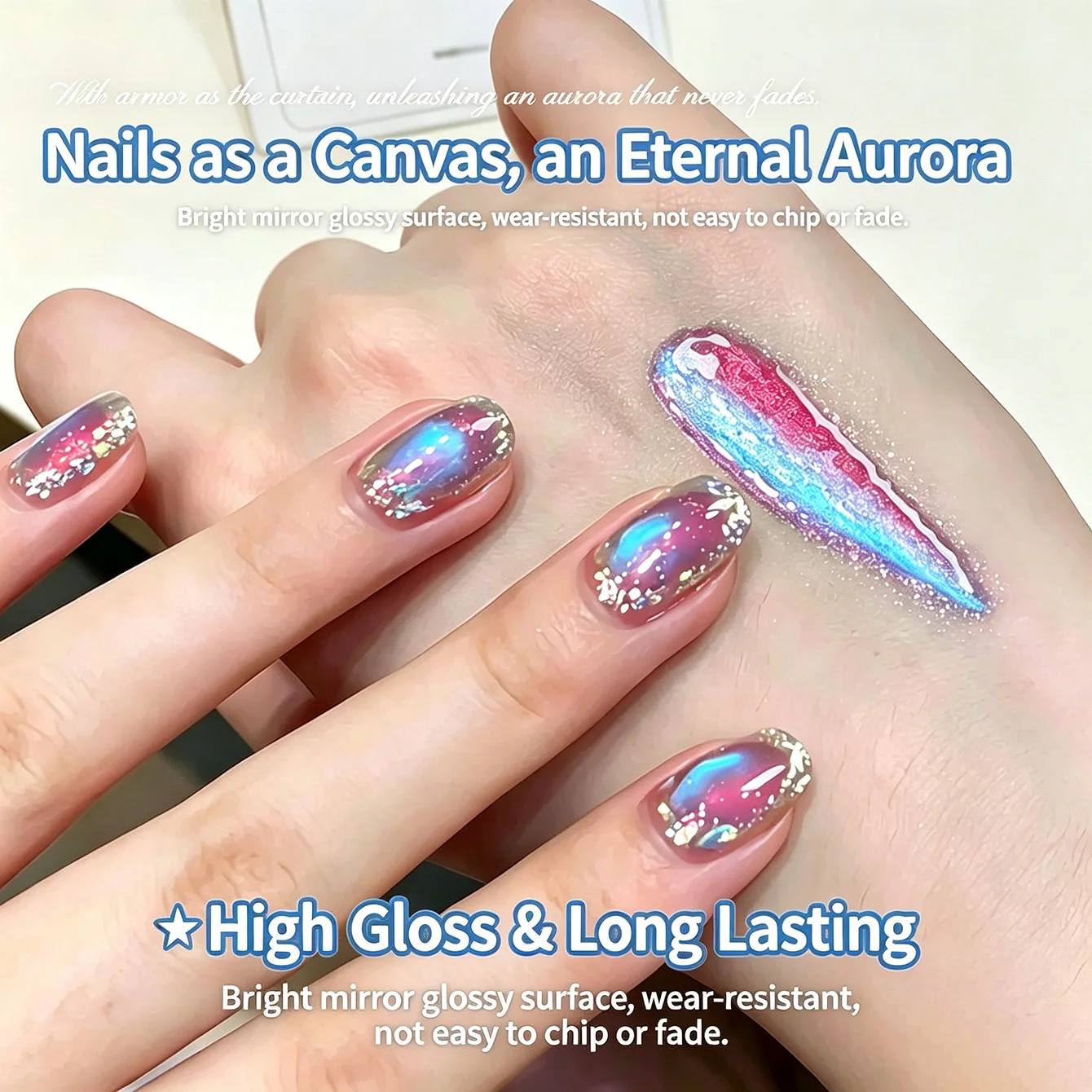 Aurora Magnetischer Katzenaugen-Gel-Nagellack, Glitzernder Soak-Off UV-LED-Nagellack, Hochglänzendes, langanhaltendes Maniküre-Gel für den Heim- und Salongebrauch