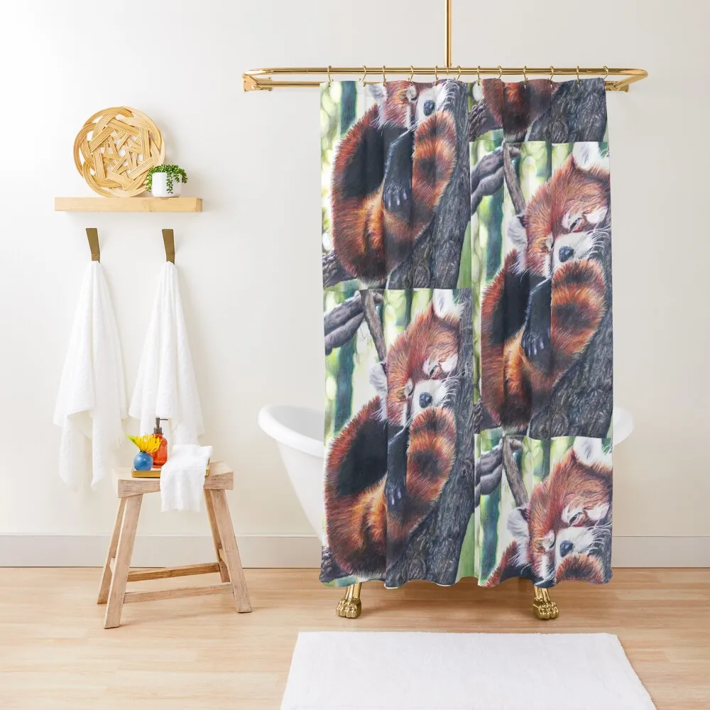 

Sleeping Red Panda Drawing Shower Curtain Bathroom Shower Set Bathroom Decor Modern Accessory Bathrooms Curtain