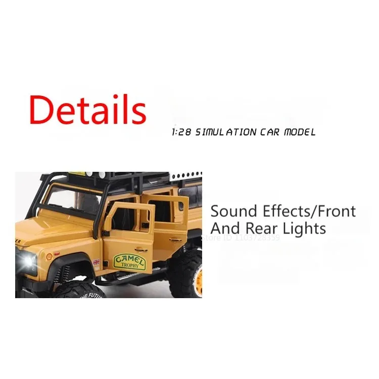 1:28 Camel Cup Land Rover Defender Modellauto Spielzeug Legierung Druckguss UNIMOG RV Geländewagen Sound Licht Türen geöffnet Kinder Geschenke – Detail 12