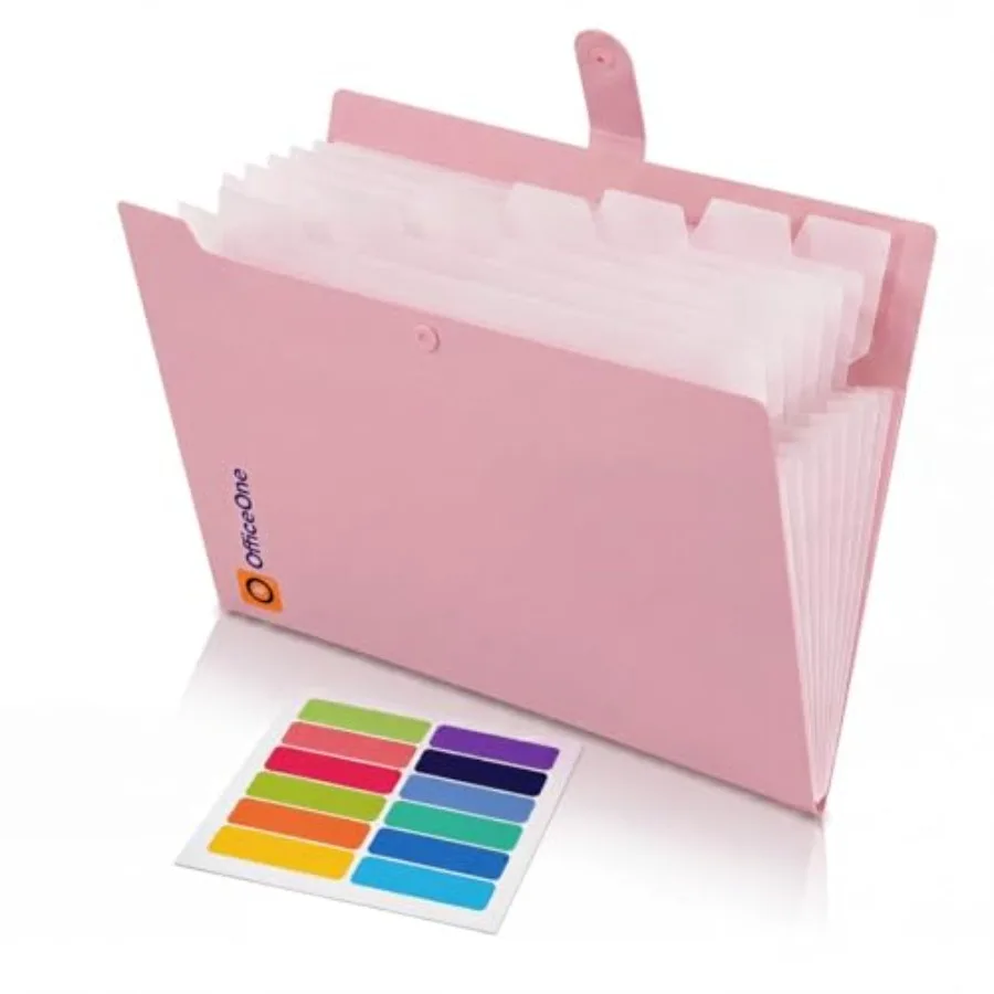 

8-Pocket Expanding File Folder, A4 Letter Size Accordion Document Organizer with Snap Closure, Labeled Tabs and Customizable Co