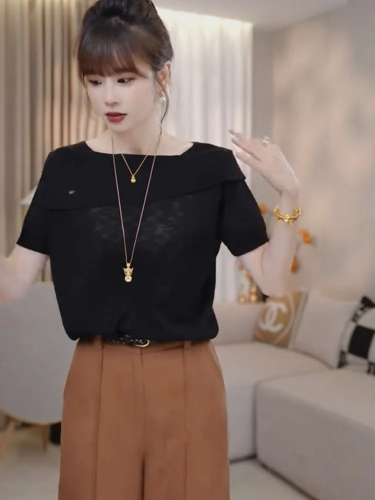 Faionable Knitted Crew Ne ort Sve Base irt Casual Versatile Top da donna Coreano Sle Taglio dritto Estate Nuovo arrivo