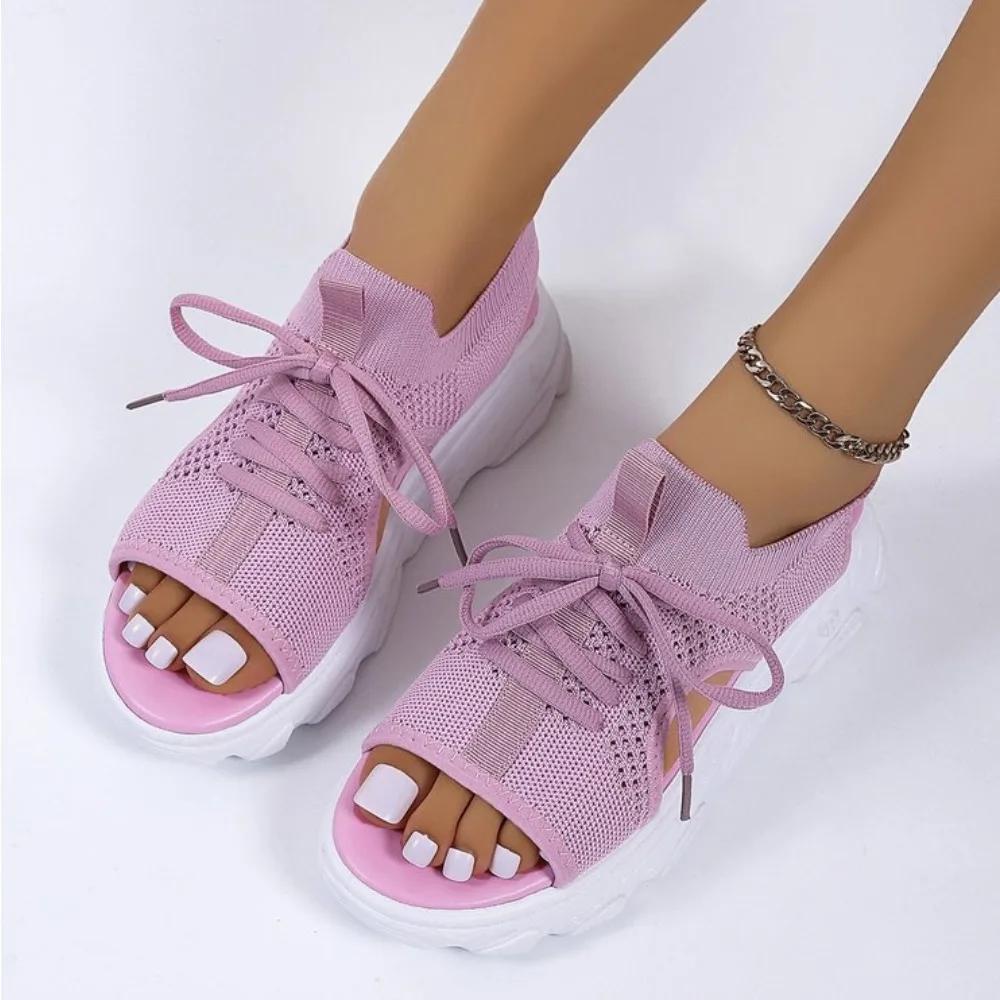 Sandalias deportivas de talla grande para mujer, zapatos de plataforma informales de suela gruesa, zapatos de playa con punta abierta, novedad de 2024