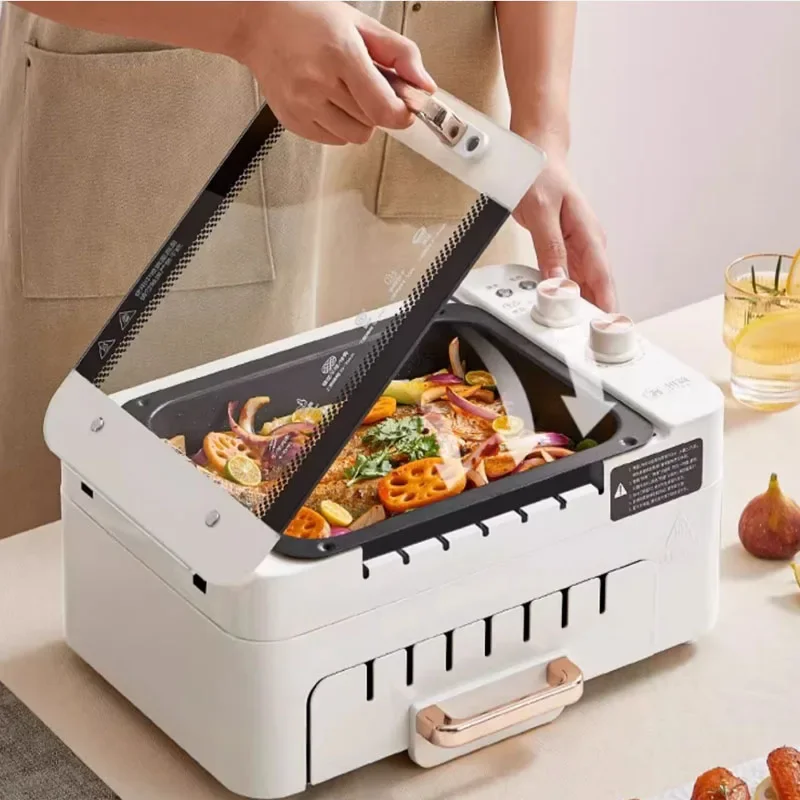 Household Electric Grill Automatic Rotating Barbecue Machine Non-stick Frying Pan 220V 2 Layers Barbecue Skewer Machine