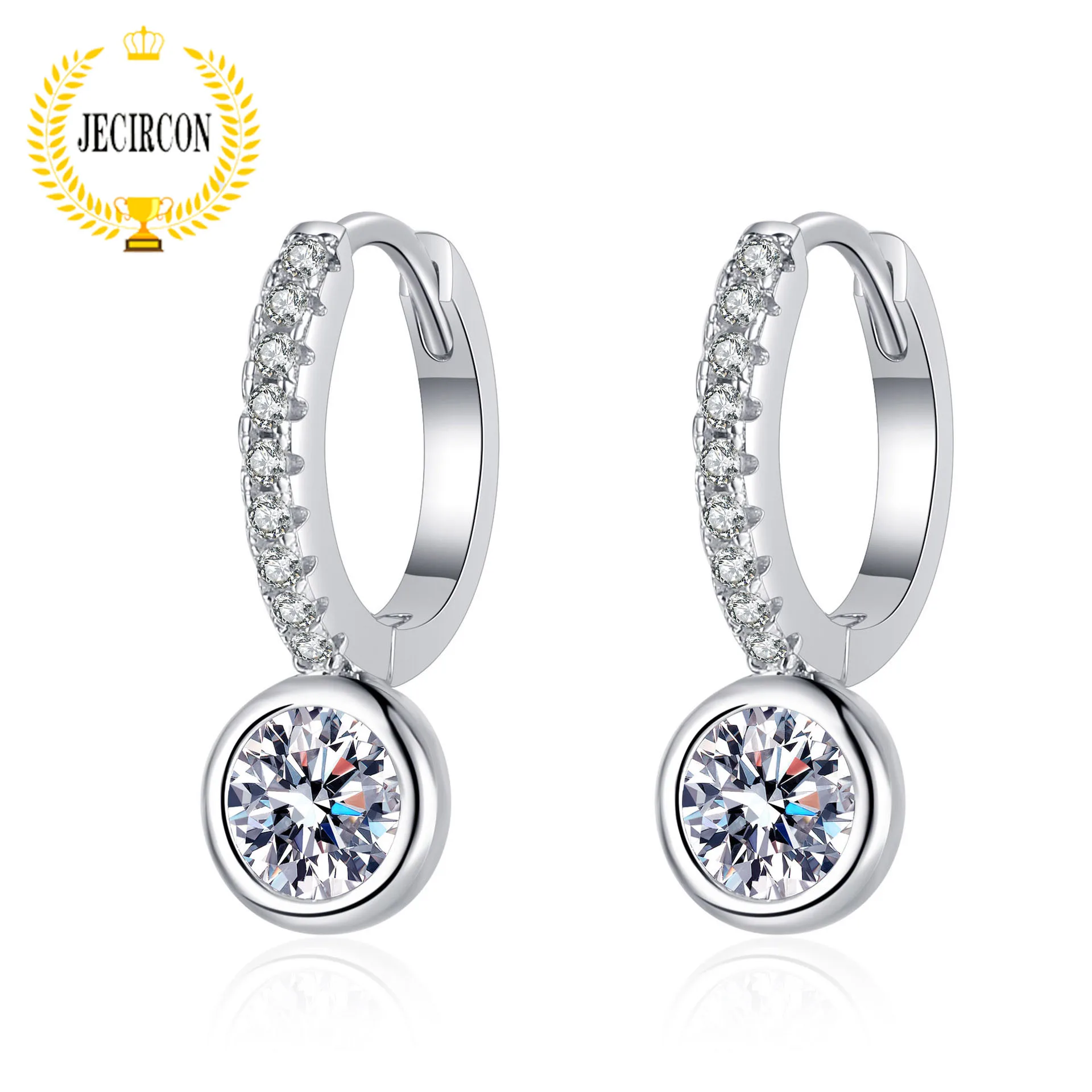 

JECIRCON-925 Sterling Silver Drop Earrings for Women 1 Carat Moissanite Ear Pendants Small Ear Buckle PT950 Gold Plated Jewelry