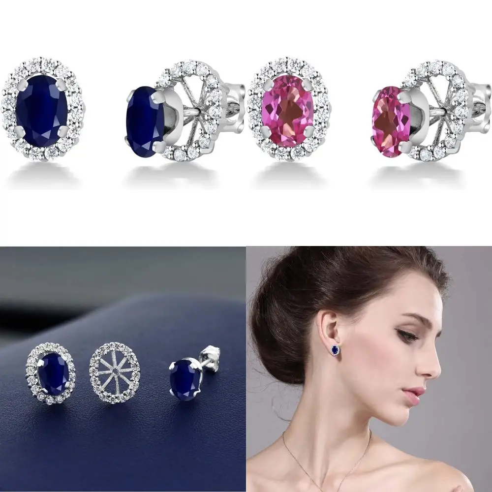 

Gem Stone King 925 Sterling Silver Gemstone Birthstone Halo Removable Halo Jacket Stud Earrings For Women | Oval 7X5MM | Fine Je