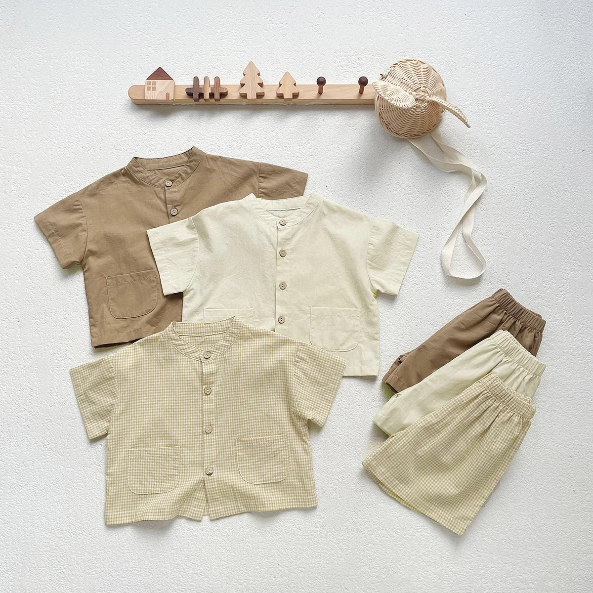 Spring Summer Kids Suit Clothes 3 Solid Colors Short-sleeve Shirt ➕ Short Pant 2pcs Kids Set 1-5 Y
