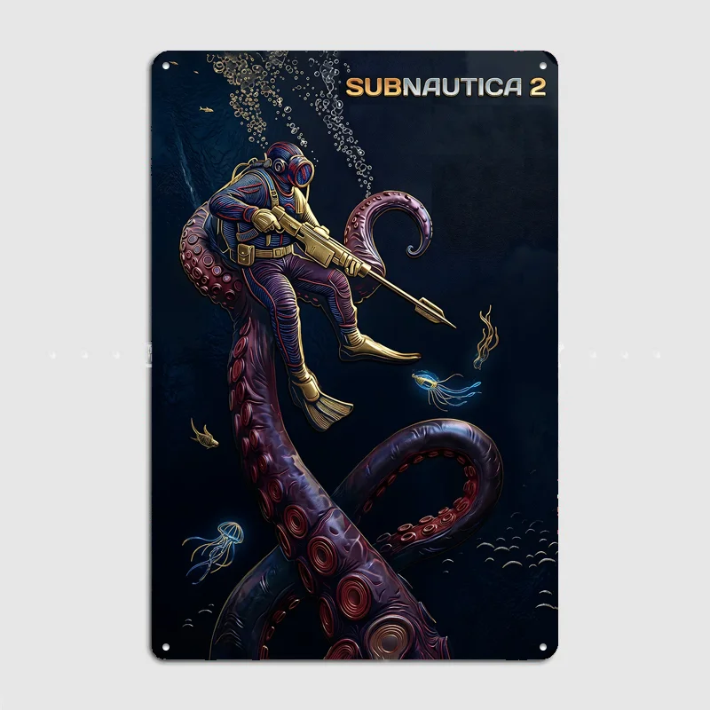 Subnautica 2 Diver and Tentacle Poster Metal Sign Pub Vintage Custom Bedroom Indoor Home Wall Decor Posters Room Decoration