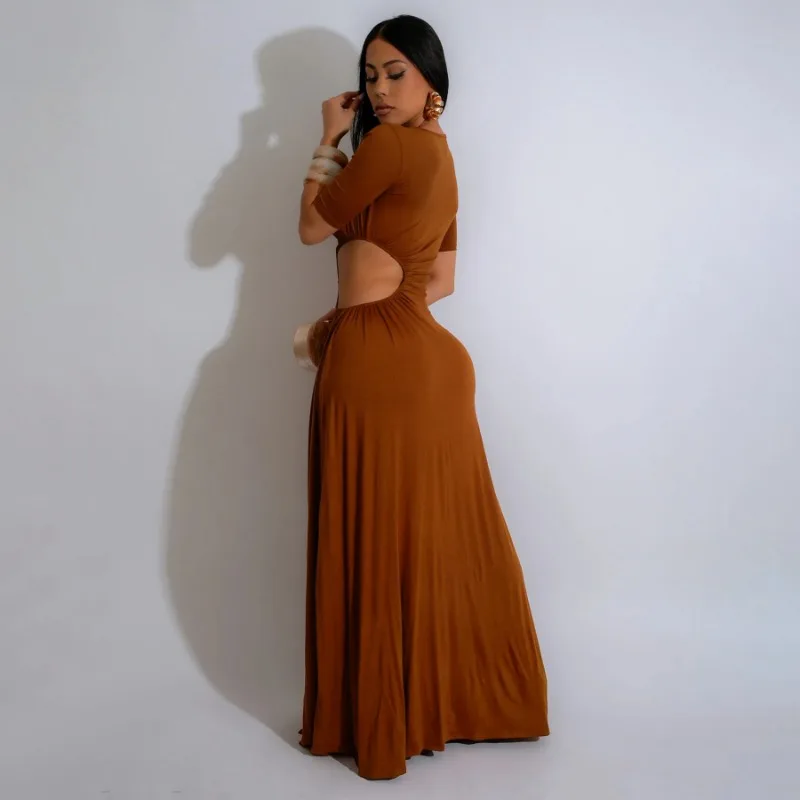 Kexu Herbst Frauen aus geschnitten lange Kleider Nachtclub sexy Streetwear Party aushöhlen Seite High Split Maxi kleid