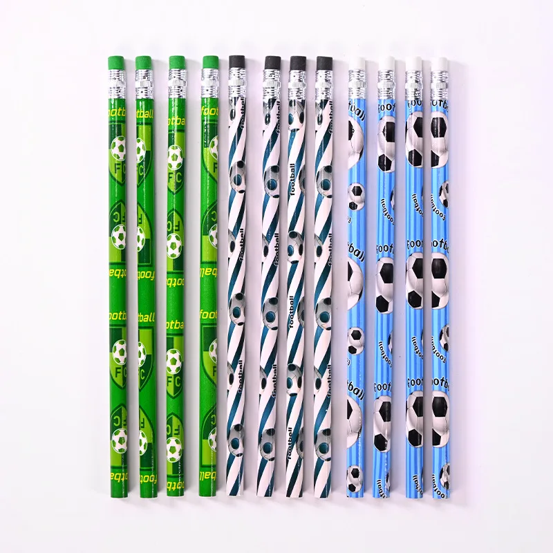 12/24Pcs Football Wooden Pencils Kids Soccer Sport Theme Birthday Party Favors Boy Back To School Gift Pinata Fillers Supplies