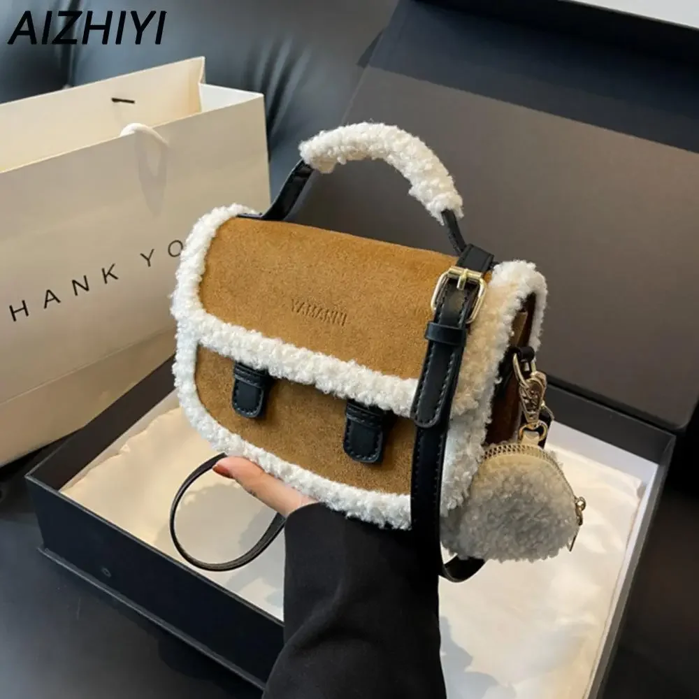 Autumn Winter Plush Shoulder Bag for Women Furry Crossbody Bag Fuzzy Pluffy Clutch Bag with Coin Purse Casual Faux Fur Handbags