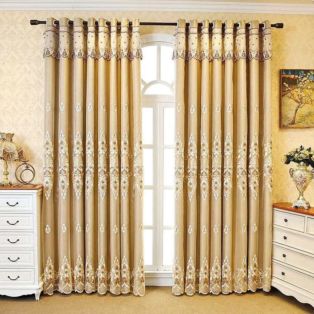 1 Panel 160cm Width European Double Layer Curtain for Living Room Bedroom Luxury European Embroidered Curtain image 2