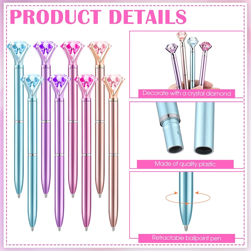 48 ชิ้นคริสตัลเพชรปากกาปากกาลูกลื่นหมึกสีดํา Rhinestones ปากกาเจ้าสาวปากกาอุปกรณ์สํานักงานงานแต่งงานปัจจุบัน