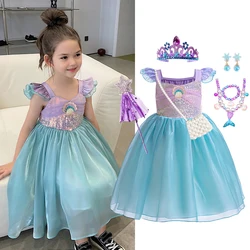 Kids Girl Princess Dress Flying Sleeve Mermaid Tutu Dress Baby Girl Birthday Summer Casual Children Clothing Toddle Vestidos