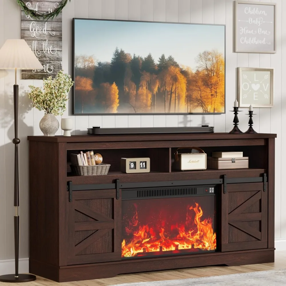 Mueble para TV de más de 65 pulgadas con 26 chimenea, mueble de almacenamiento y estantes ajustables Centro de entretenimiento